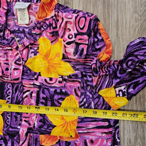 Vtg Bobbie Brooks Floral Button Up Top Womens M 12/14 Hawaiian Camp Shirt Retro - Picture 7 of 8